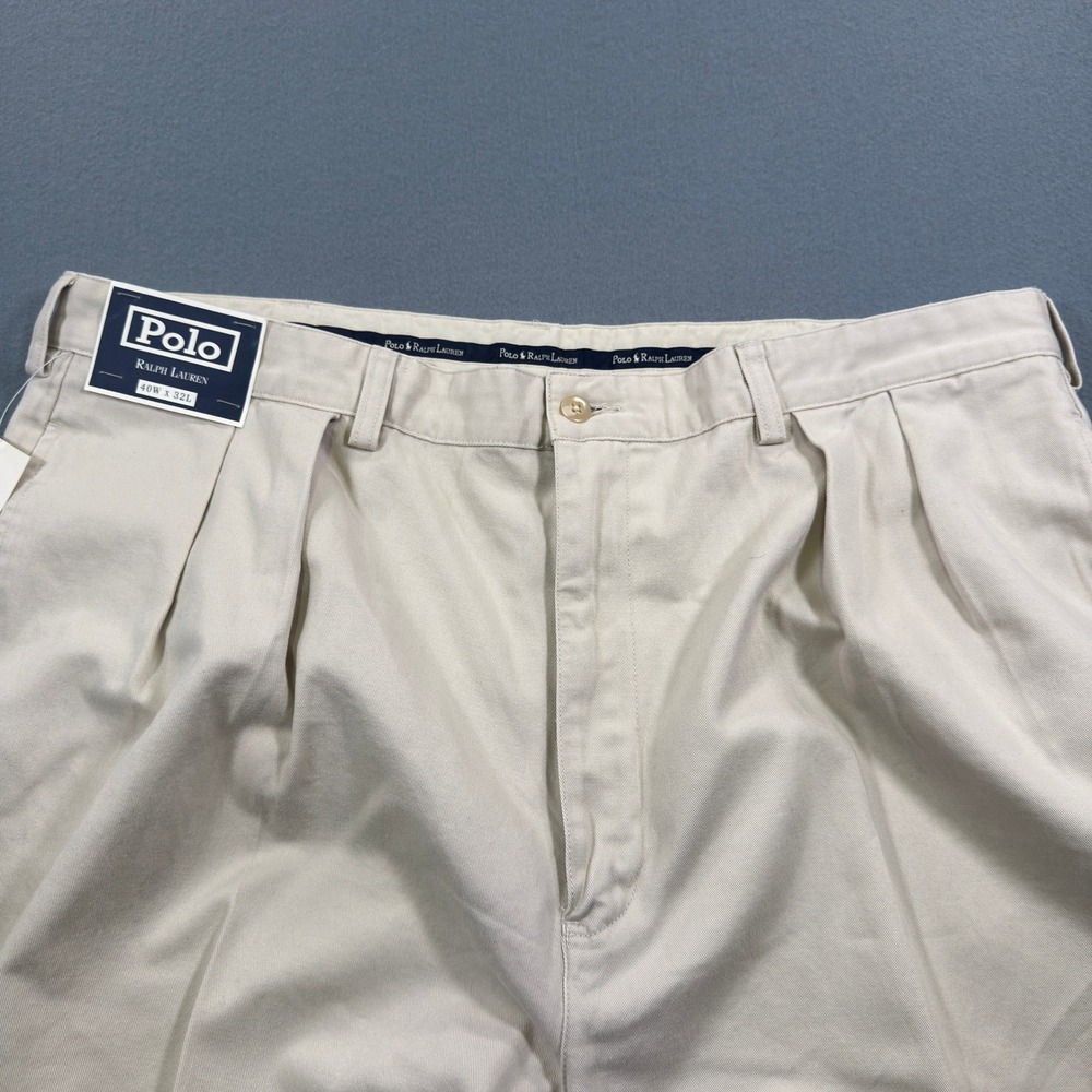 Polo Ralph Lauren Andrew Pant Mens 40x32 Pleated Chino Khaki Tan 100% Cotton NEW
